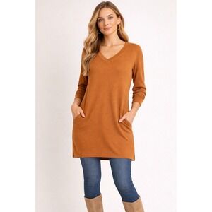 Socialite V-Neck Knit Sweater Dress Long Sleeve Side Pockets Fall Casual NWT